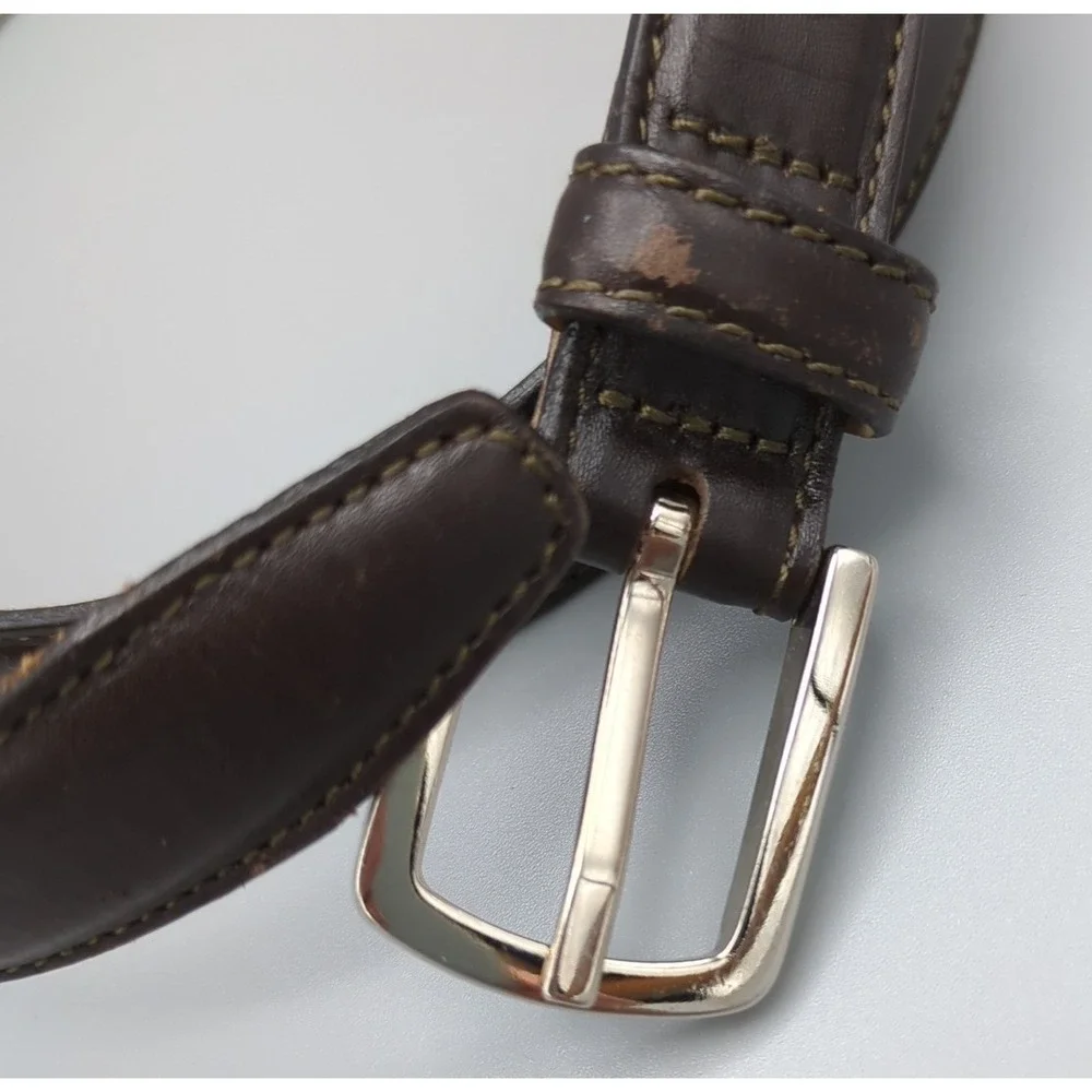 VTG Ann Taylor Dark Brown Leather Belt With Silver Cone Buckle Slim Italy Small‎